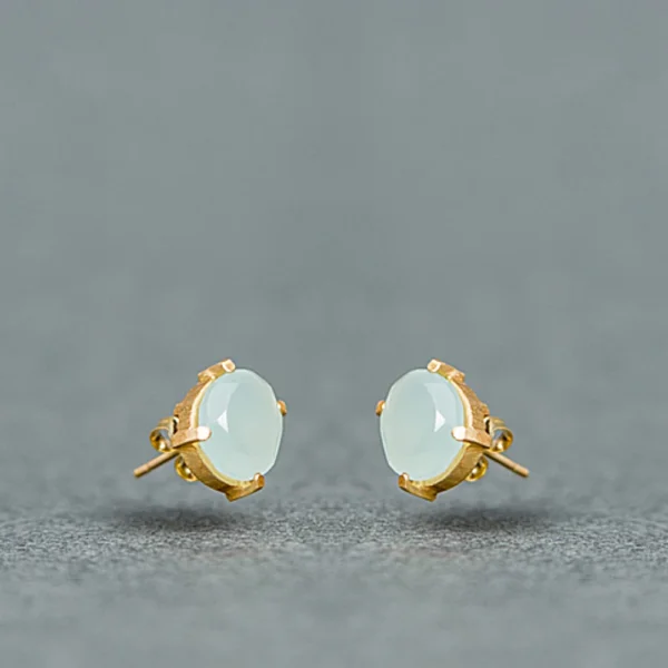 Sterling Silver Gold Plated Earring With Aqua Chalcedony