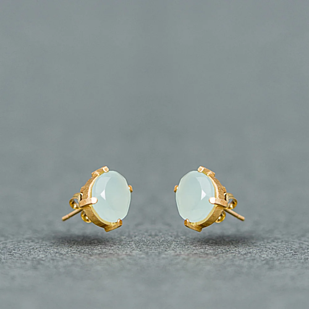 Sterling Silver Gold Plated Earring With Aqua Chalcedony