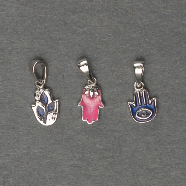 Silver symbol charm pendants with enamel detailing