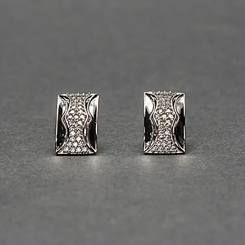 Sterling Silver Rhodium Plated Earrings with Natural Diamonds