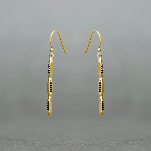 Sterling Silver Gold Plated Earrings With Black Spinel Line earring
