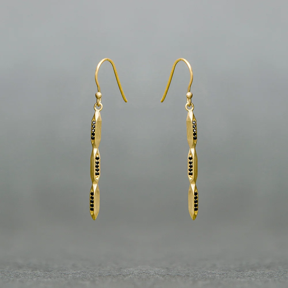 Sterling Silver Gold Plated Earrings With Black Spinel Line earring