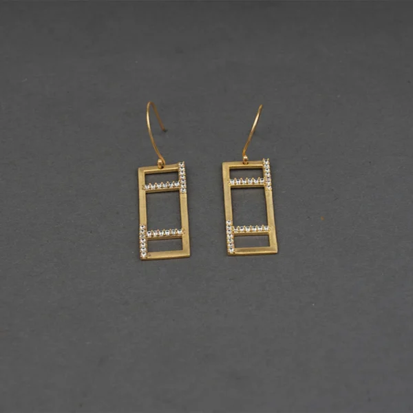 Gold geometric drop earrings with stones