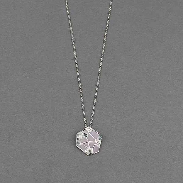 Product Title Wholesale Lavender Enamel Hexagon CZ Pendant Necklace