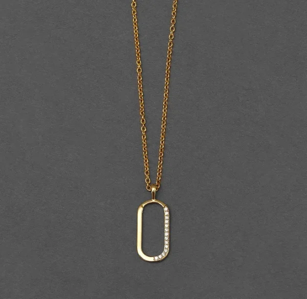 KE PN 14149-16 Gold oval pendant necklace with crystal accent