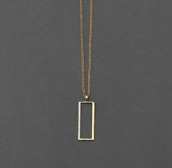 Gold vertical rectangle pendant necklace with Diamond accent