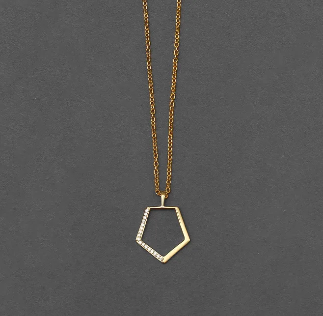 Gold open pentagon pendant necklace with Diamond accent