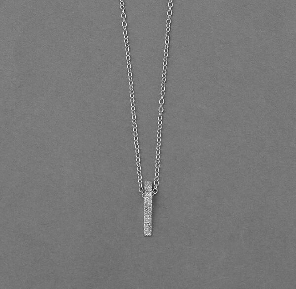 Angled diamond bar pendant necklace in silver with pave-set diamonds