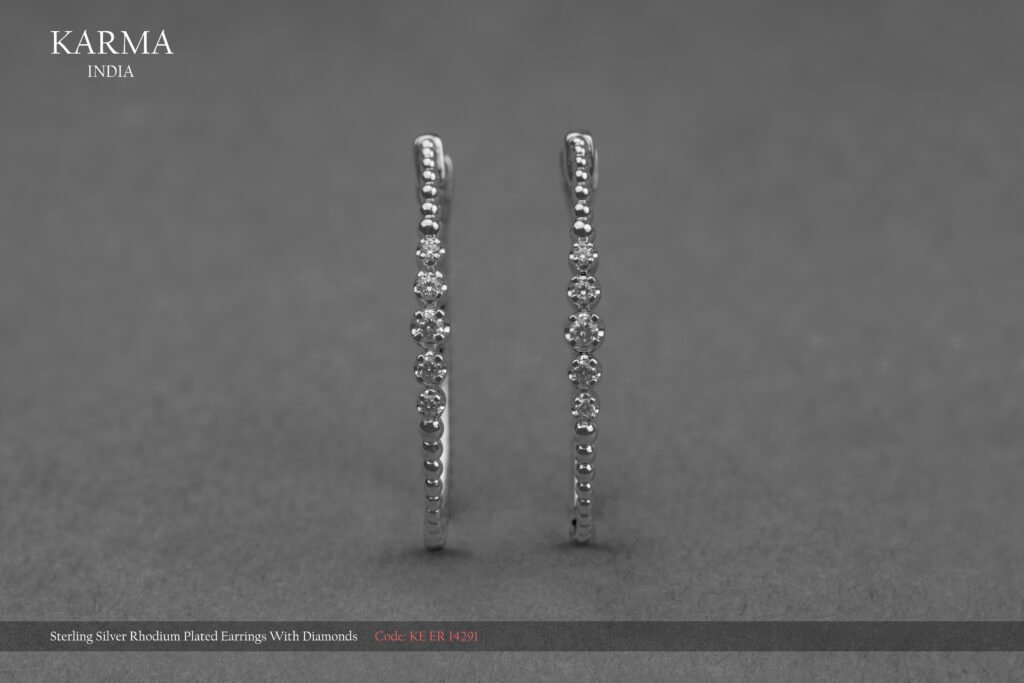 Sterling silver rhodium-plated earrings with diamonds by a lab-grown silver jewelry vendor and manufacturer