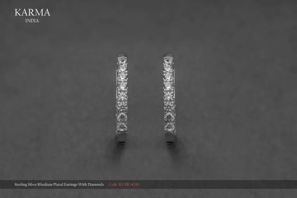 Sterling silver rhodium-plated earrings with diamonds from a lab-grown silver jewelry vendor and a lab-grown silver jewelry manufacturer