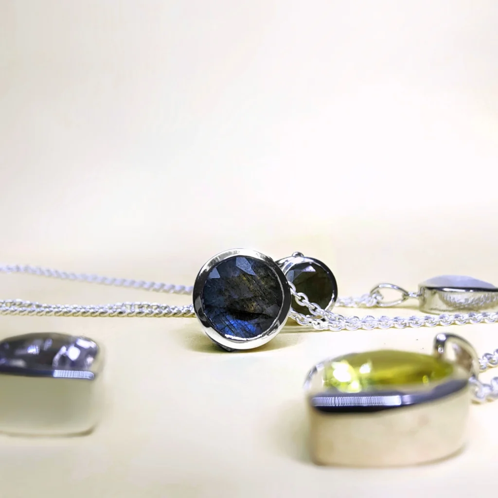 Gemstone Studded Sterling Silver Pendant