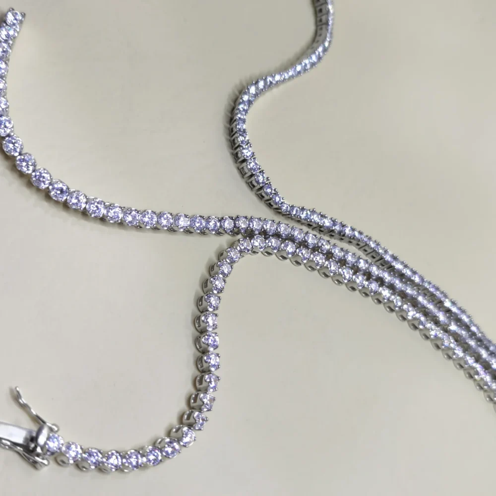 Diamond Studded Sterling Silver Tennis Bracelet