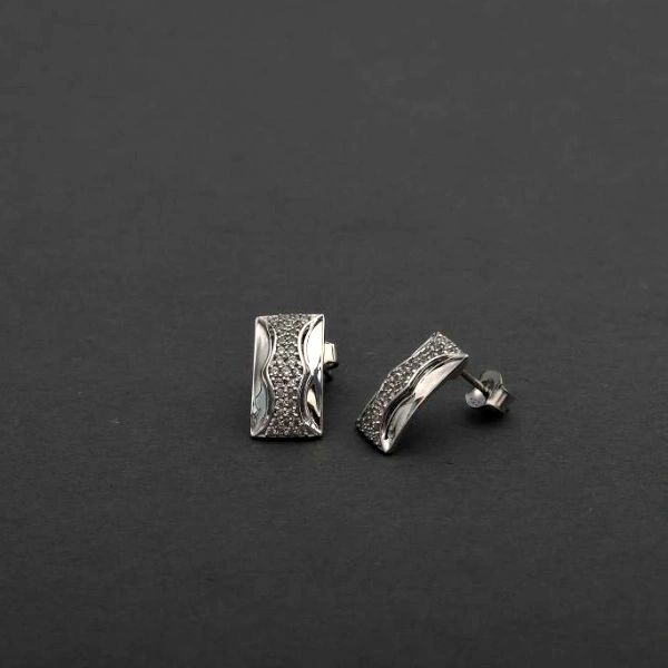 Curved Rectangle Pavé Diamond Earrings for Wholesale