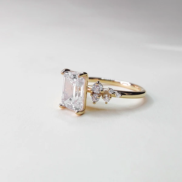Emerald-Cut Diamond Cluster Ring