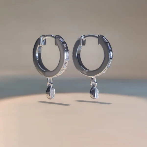 Lab grown diamond baguette hoop earrings in sterling silver modern design