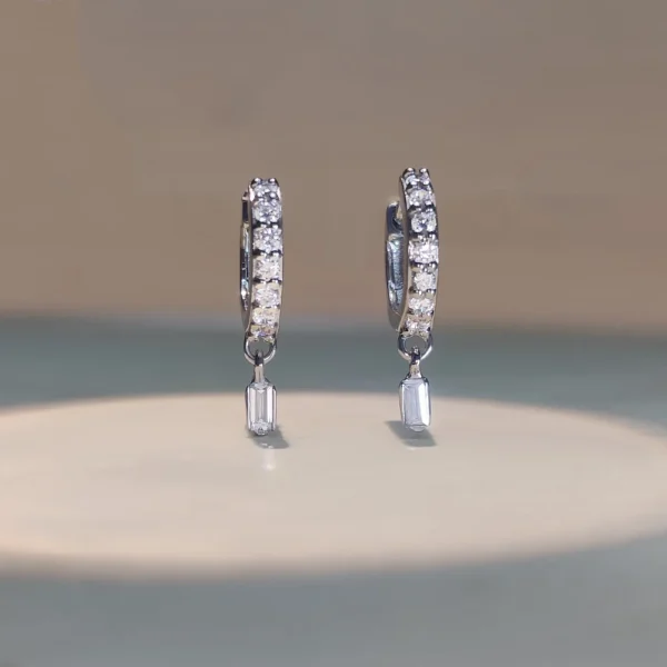 Minimalist lab grown diamond baguette drop hoop earrings in sterling silver wholesale