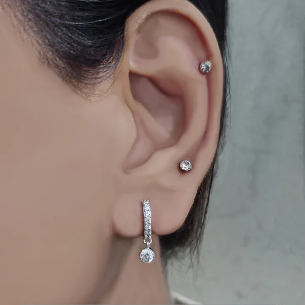 Minimalist lab grown diamond round drop hoop earrings in sterling silver wholesale jewelry