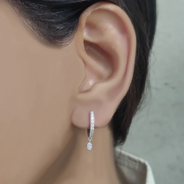 Minimalist sterling silver lab grown diamond oval drop hoop earrings for jewelry retailers