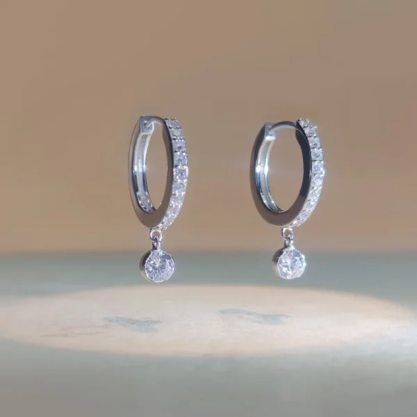 Minimal sterling silver diamond hoop earrings with drop stone for jewelry manufacturers