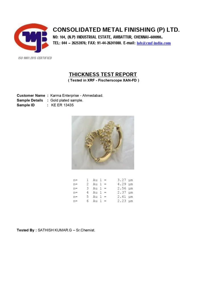 jewellery manufacturer with platting certifications