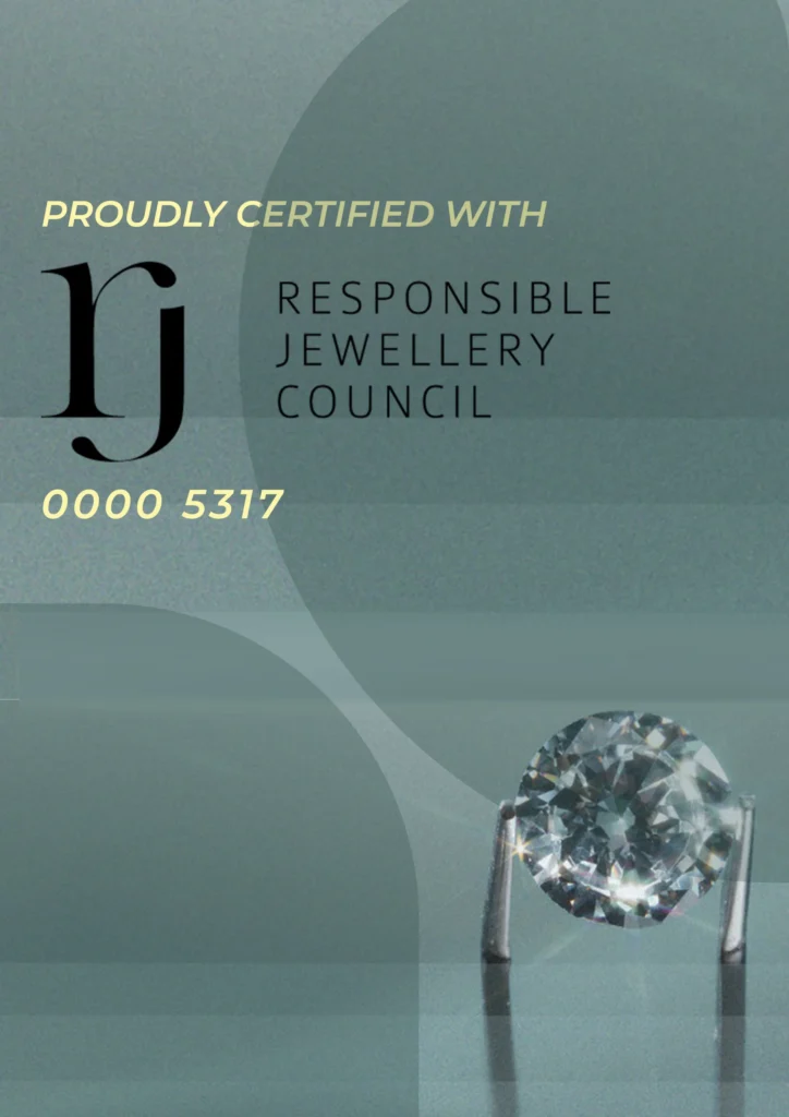 Responsible Jewellery Council certification badge with certified diamond display